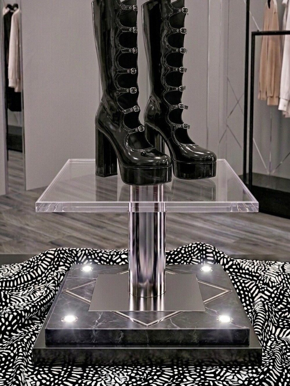 Frankie Hsu Gothic Lolita Buckle Strap Knee High Boots.